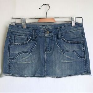Two Generation Embroidered Denim Skirt Distressed Western Blue Jean Cowgirl Mini